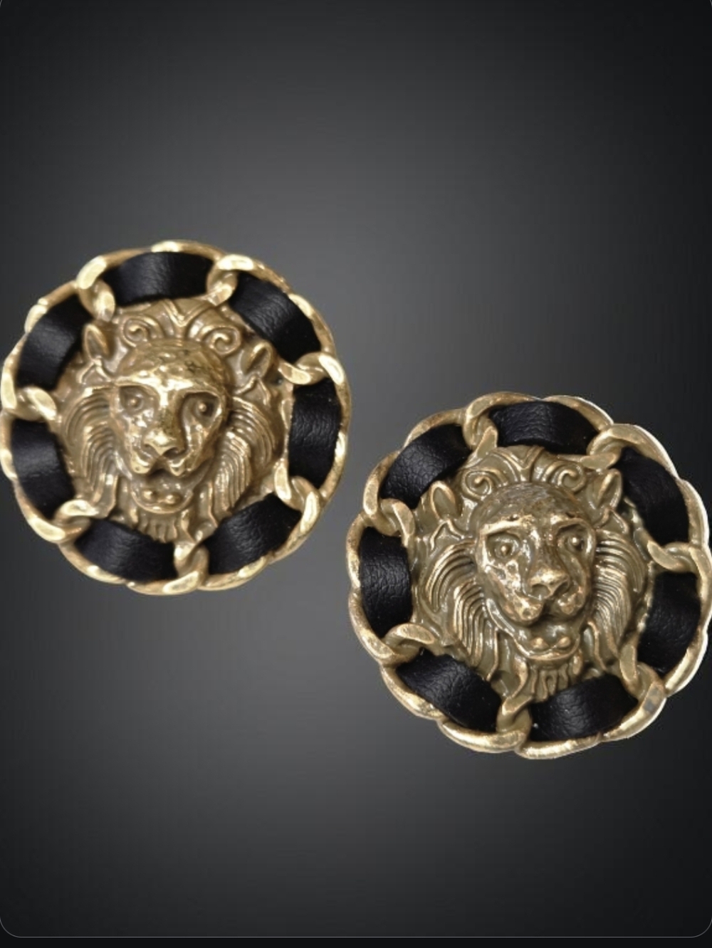 Antiqued Matte Gold Regal Lion Leather Braid Earrings